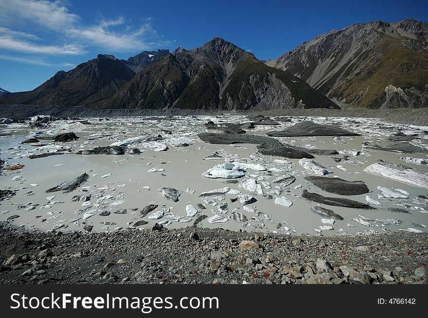 Icebergs floating in glacial lake