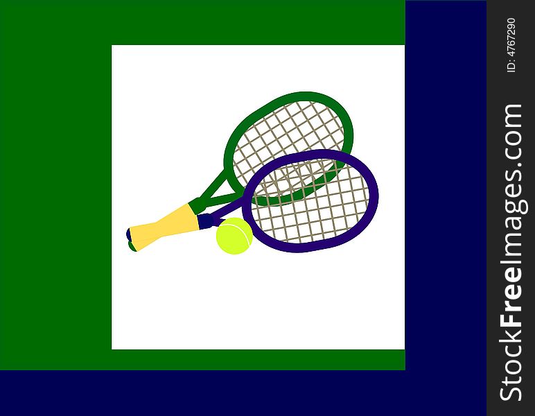 Illustration of two tennis rackets and a ball. Illustration of two tennis rackets and a ball