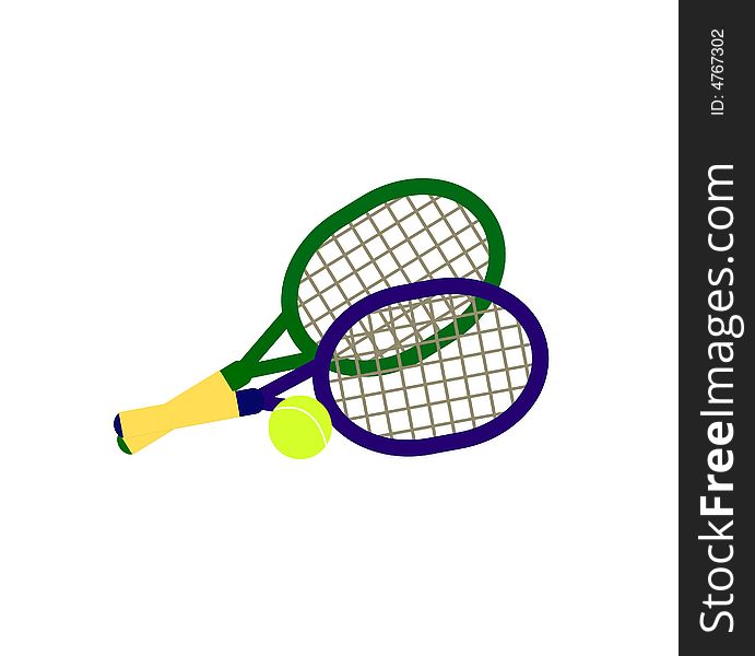 Illustration of two tennis rackets and a ball. Illustration of two tennis rackets and a ball