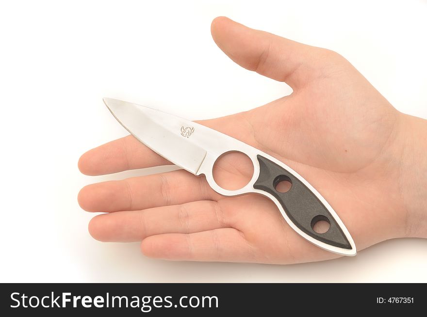 KnifE anD hand, isolated on white background