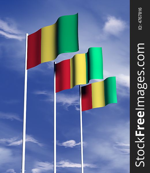 The flag of Guinea under a blue sky. The flag of Guinea under a blue sky