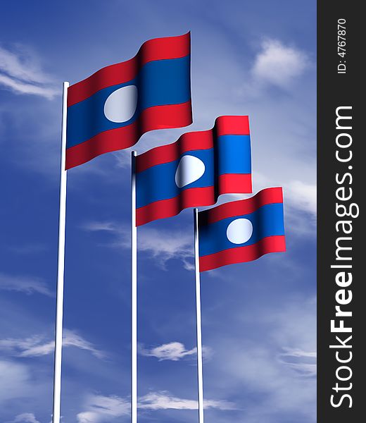 The flag of Laos flying in a soft breeze. The flag of Laos flying in a soft breeze