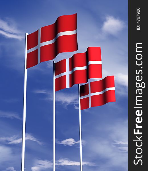 The flag of Denmark flying in a gentle breeze. The flag of Denmark flying in a gentle breeze