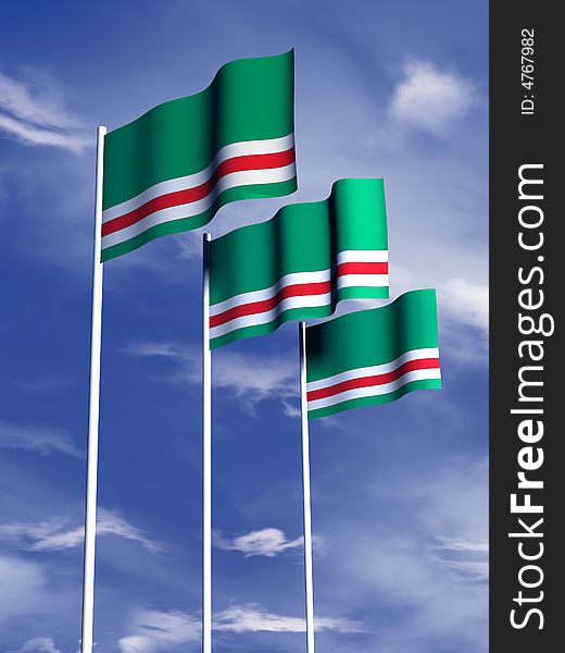 The flag of Ichkeria flying in front of a blue sky. The flag of Ichkeria flying in front of a blue sky