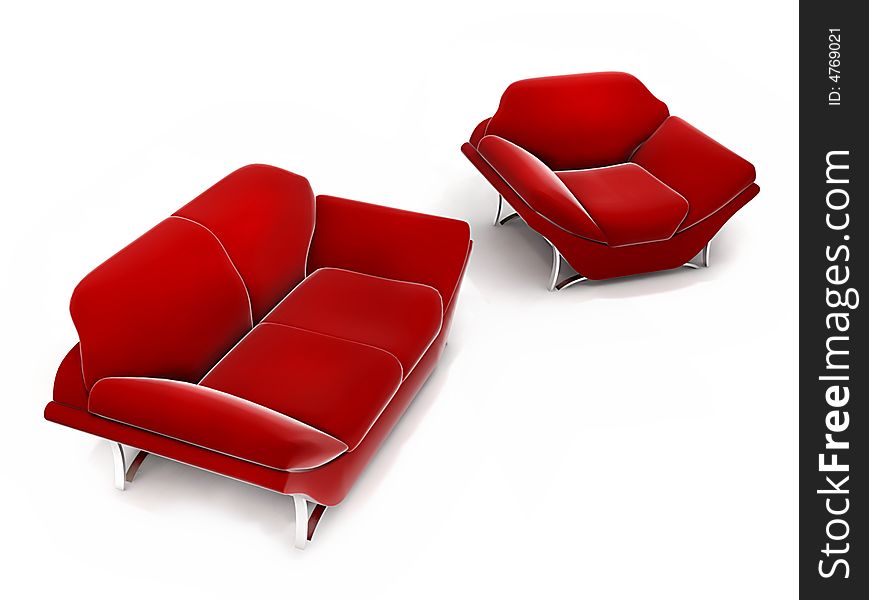 Red set of soft furniture