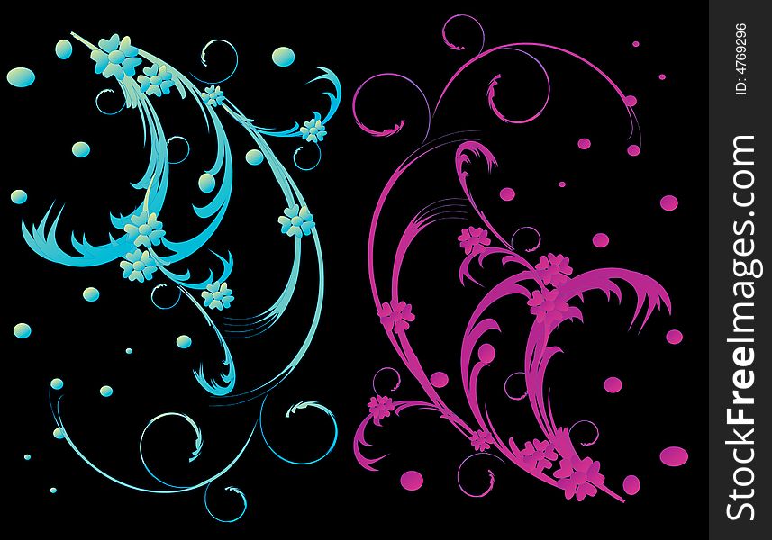 Illustration with two color floral decoration. Illustration with two color floral decoration