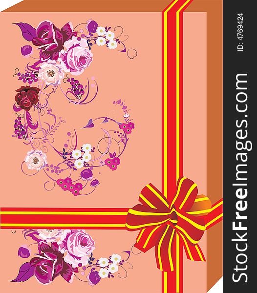 Christmas gift with pink flower decoration. Christmas gift with pink flower decoration