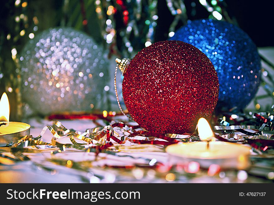 Christmas decorations, Christmas ornaments , candles and festive atmosphere. Christmas decorations, Christmas ornaments , candles and festive atmosphere.