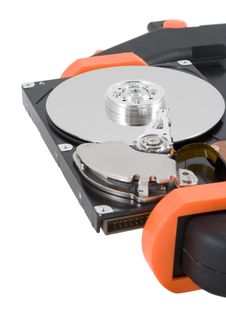 The Computer Hard Disk Clamped In A Manual Clamp Royalty Free Stock Photo