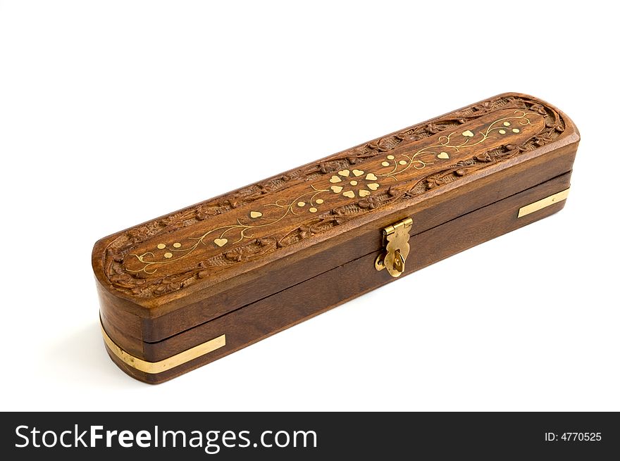 Isolated oriental wooden box on a white background. Isolated oriental wooden box on a white background