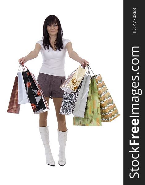 Young shoppers woman with bags