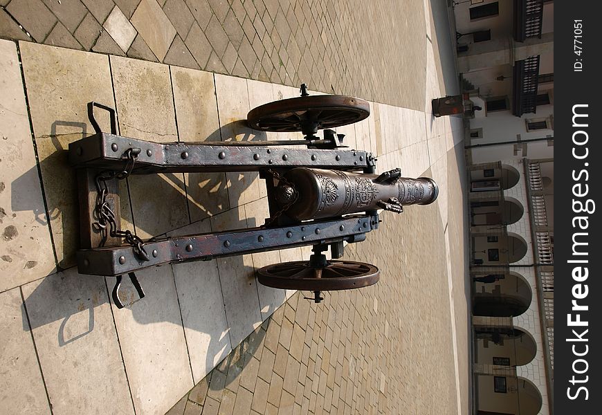 The cannon on courtyard royal castle - Poland. The cannon on courtyard royal castle - Poland.