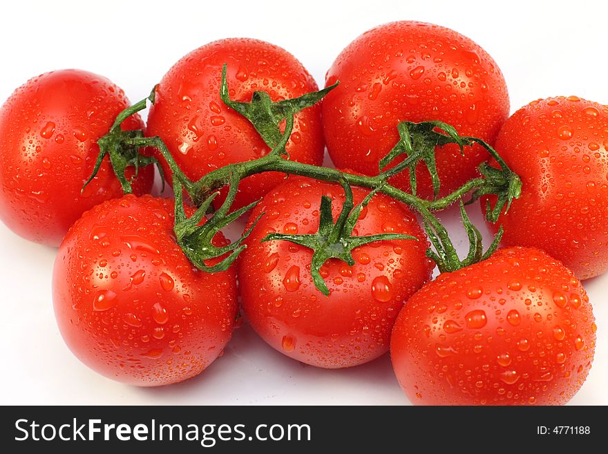 Tomato, branch, red, wet, a vegetable, vitamins, water, meal, food. Tomato, branch, red, wet, a vegetable, vitamins, water, meal, food
