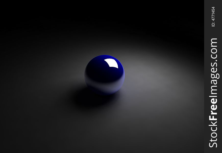 Blue ball on black background with relection