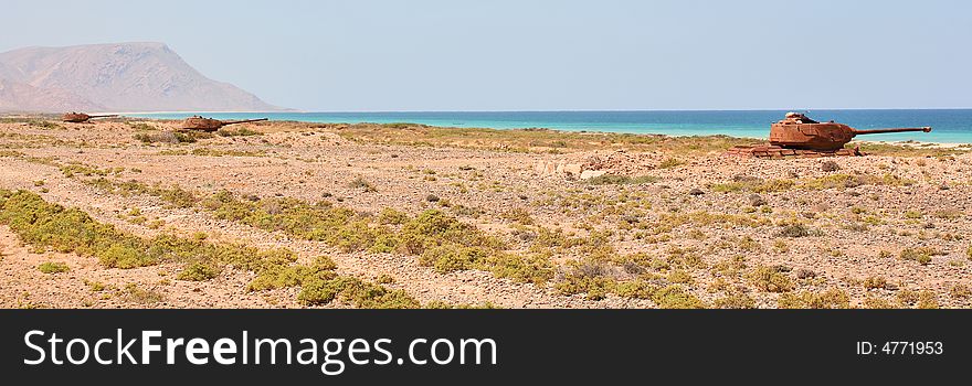 Soviet battle tanks T-34 on Socotra Island in the Indian ocean