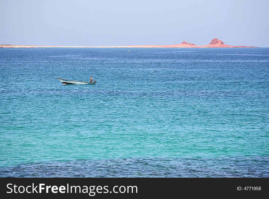 Boat in lagoon of Socotra island