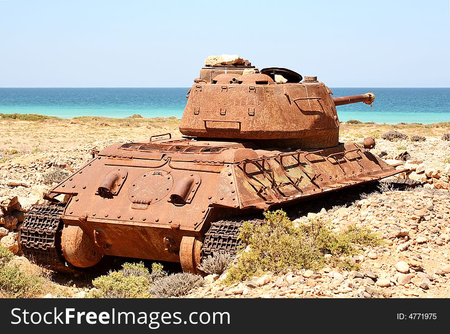 Soviet battle tank T-34 on Socotra Island in the Indian Ocean