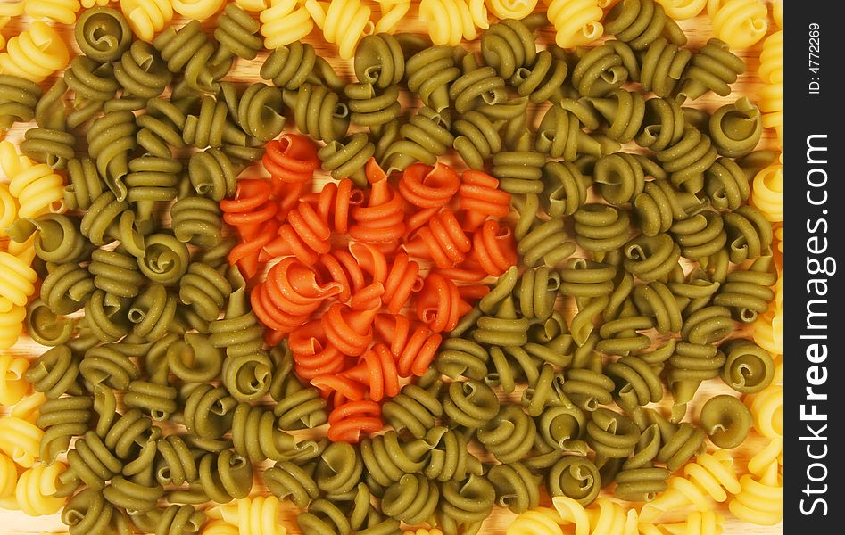 Trottole pasta with heart shape. Trottole pasta with heart shape