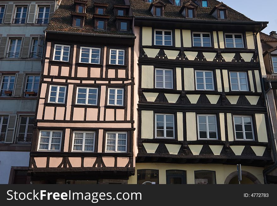 Half Timbered houses in Strasbourg, Alsace, France. Warm afternoon light. Half Timbered houses in Strasbourg, Alsace, France. Warm afternoon light.