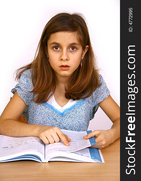 Attractive girl student a over white background