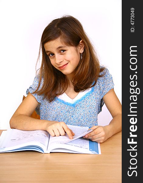 Attractive girl student a over white background