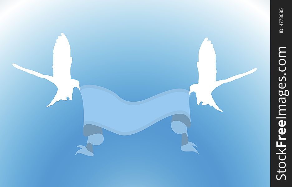 Illustration of two doves holding blank sign. Illustration of two doves holding blank sign