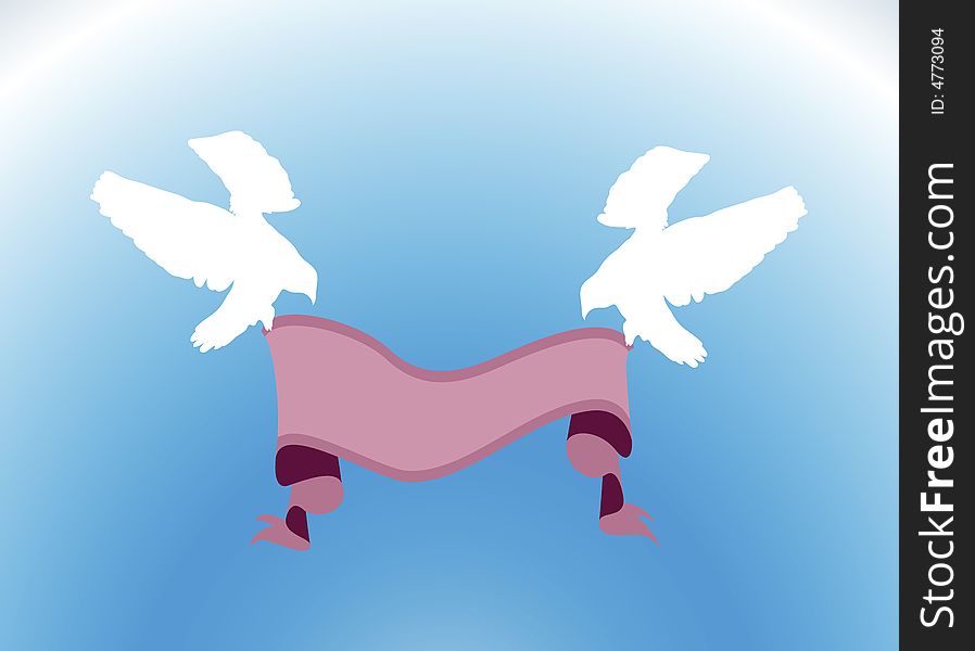 Illustration of two doves holding blank sign. Illustration of two doves holding blank sign