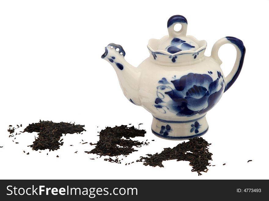 Teapot on a white background with the word tea. Teapot on a white background with the word tea.