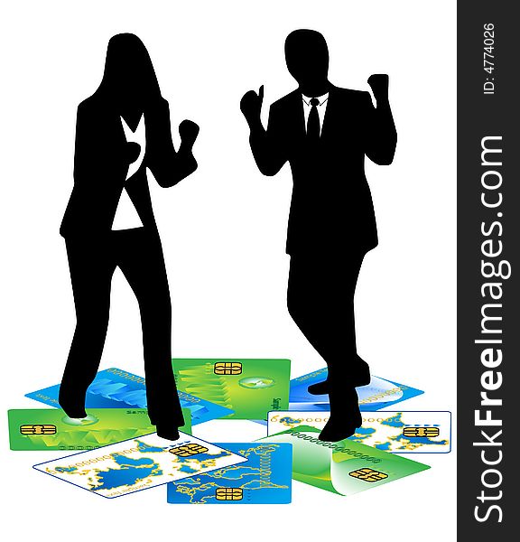 Illustration of banking card and people. Illustration of banking card and people