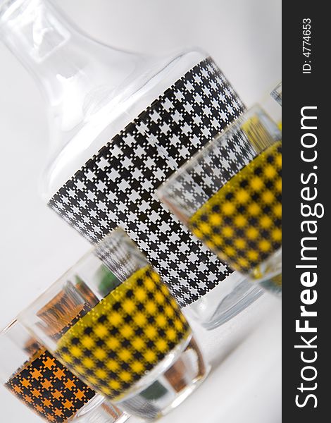 A set of shot glasses with colorful pattern. A set of shot glasses with colorful pattern