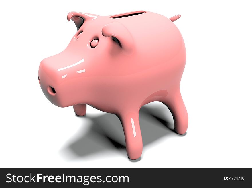 Pink pig coin box on a white background