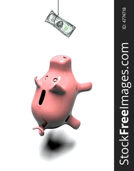 Jumping pink pig coin box to dollar