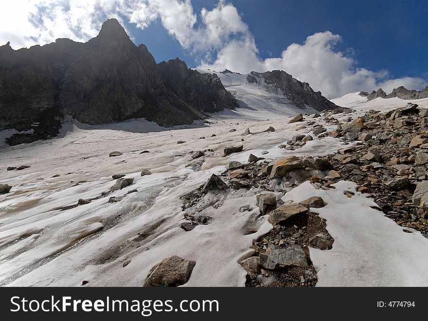 Glacier in Caucasian mountains