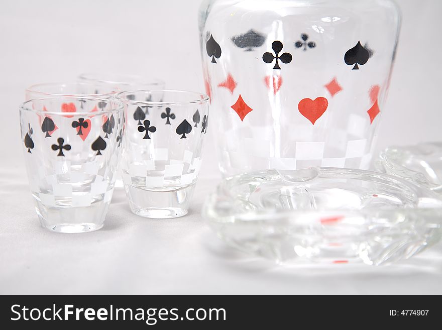 A set of liquor glasses with cards pattern