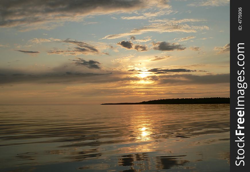 Sunset on the lake Ladoga in Russia. Sunset on the lake Ladoga in Russia.