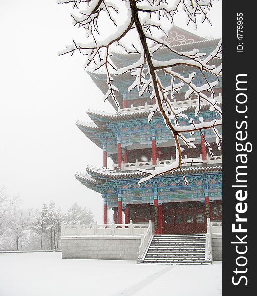 Ancient architecture in lightly falling snow. Ancient architecture in lightly falling snow.