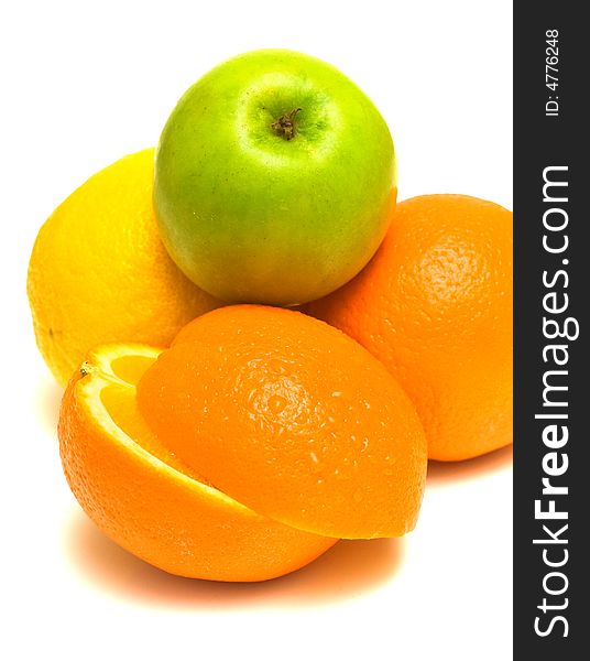 Orange, lemon and green apple