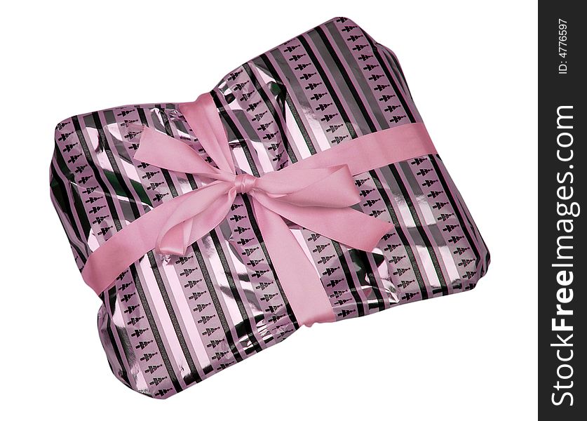 Present tied up in wrapping paper and ribbon