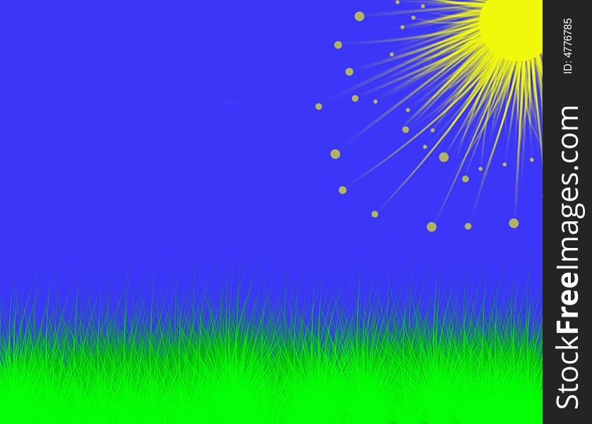 Fun little landscape with a sun and grass. i left plenty of blue sky for a logo or words that can be added. Fun little landscape with a sun and grass. i left plenty of blue sky for a logo or words that can be added.