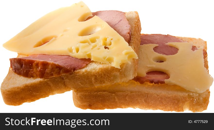 Two isolated sandwiches (cheese and meat)