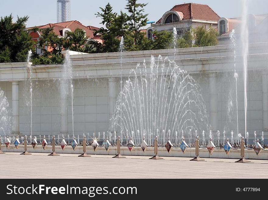 A music fountain in People Square Dalian, China.