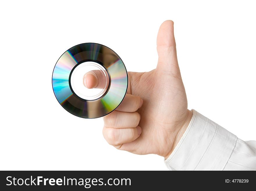 Businessman hand, holding cd isolated on white