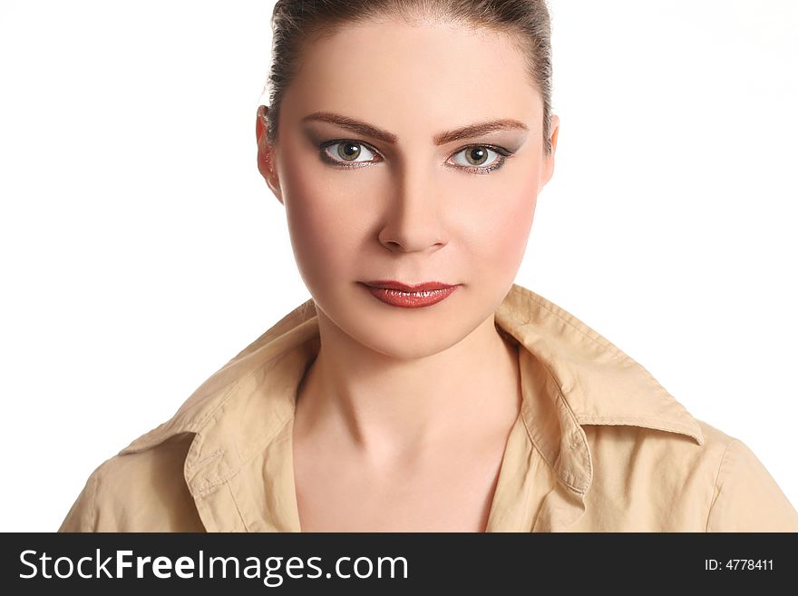 Face of a business woman isolated on a white background. Face of a business woman isolated on a white background