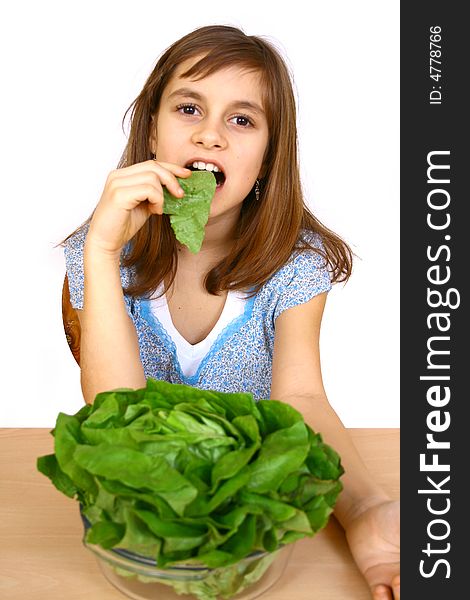 Girl eating a salad
