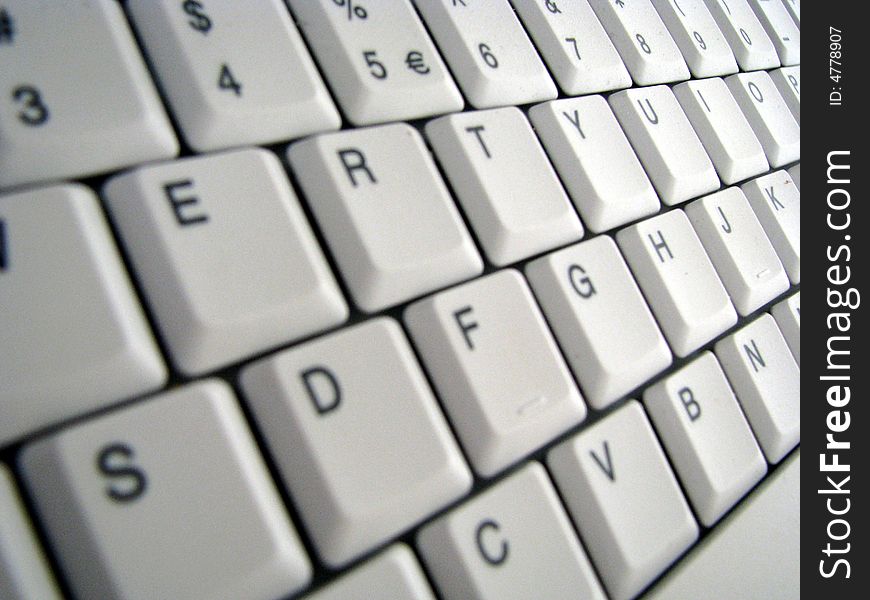 Slanted White keyboard that appears to go on and on. Slanted White keyboard that appears to go on and on.
