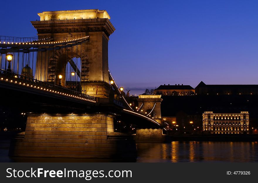 Budapest Chain Bridge at dawn.