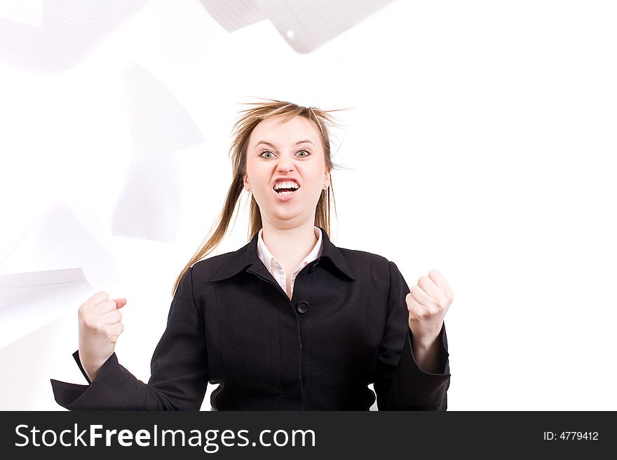 Very angry businesswoman throwing sheet of paper