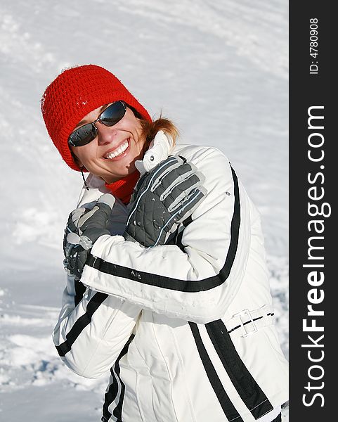 Happy Woman Plays With Snow