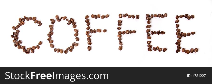 Coffee word made of beans on white background