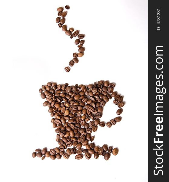 Coffee cup made of beans on white background